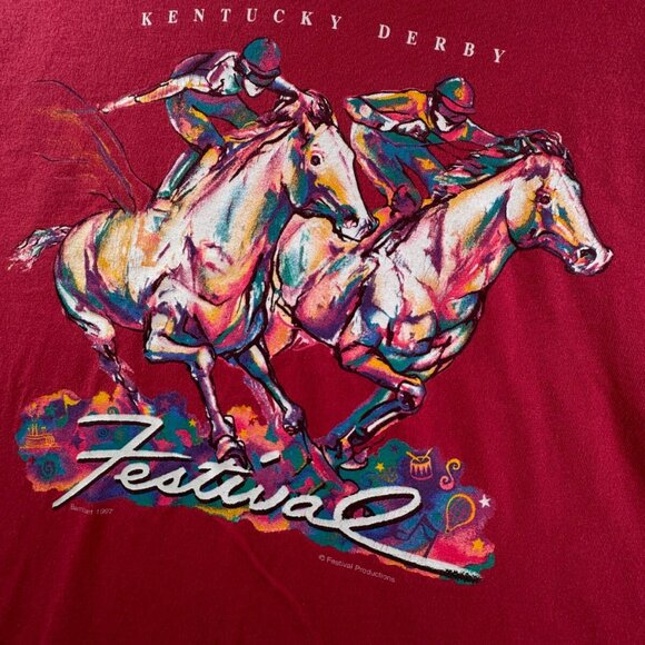 VTG Kentucky Derby 1997 Red T Shirt USA Large Short Sleeve Cotton Horse Racing - Picture 6 of 15